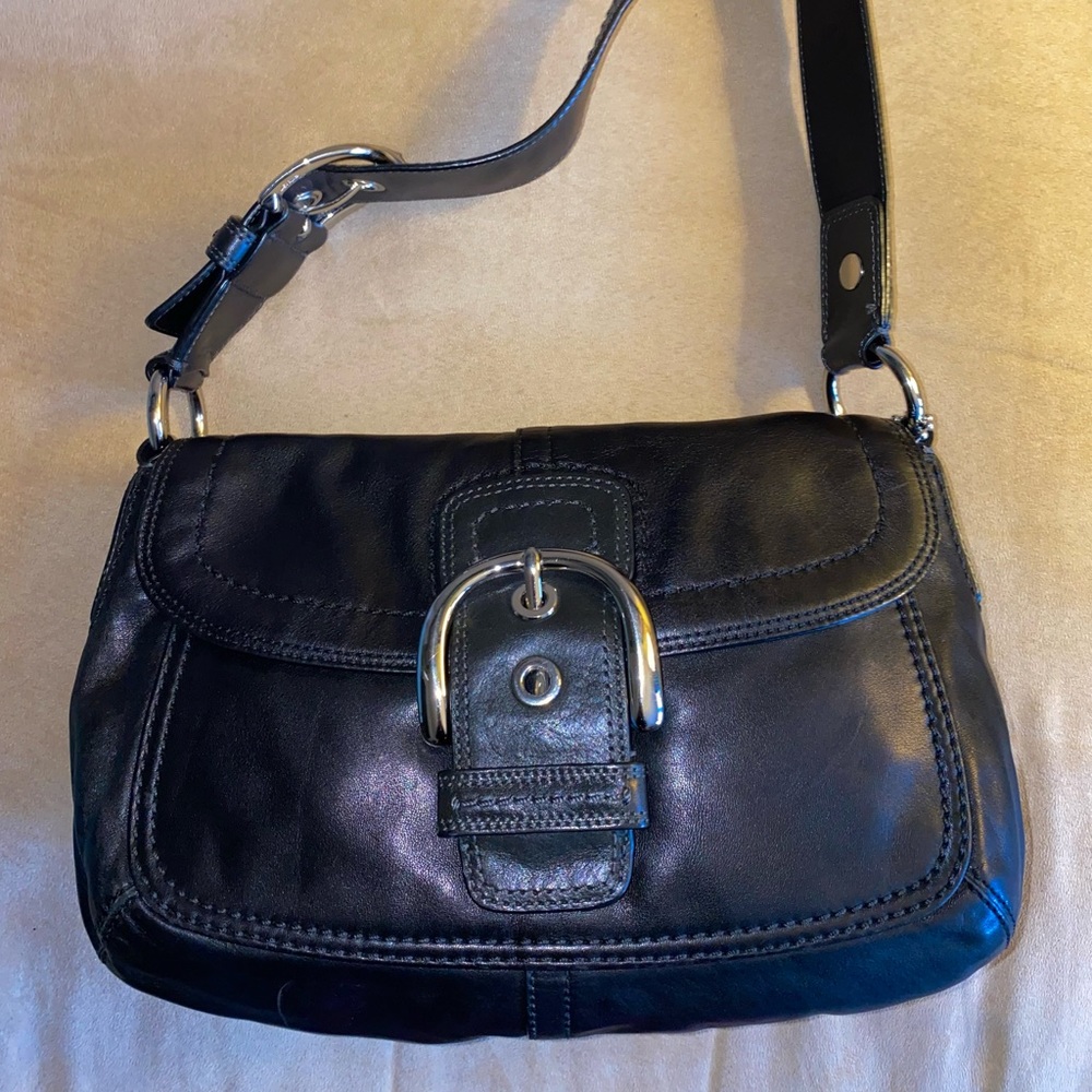 Black leather coach purse